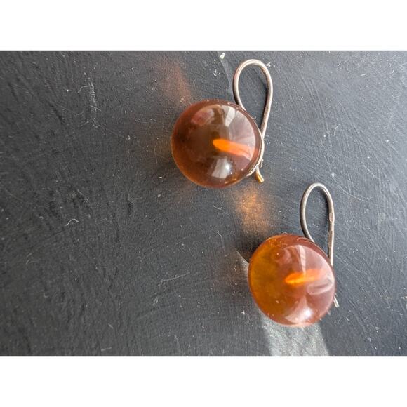 Vintage Sterling Silver and Amber Spherical Drop Earrings Pierced Ears 925 - Picture 7 of 8
